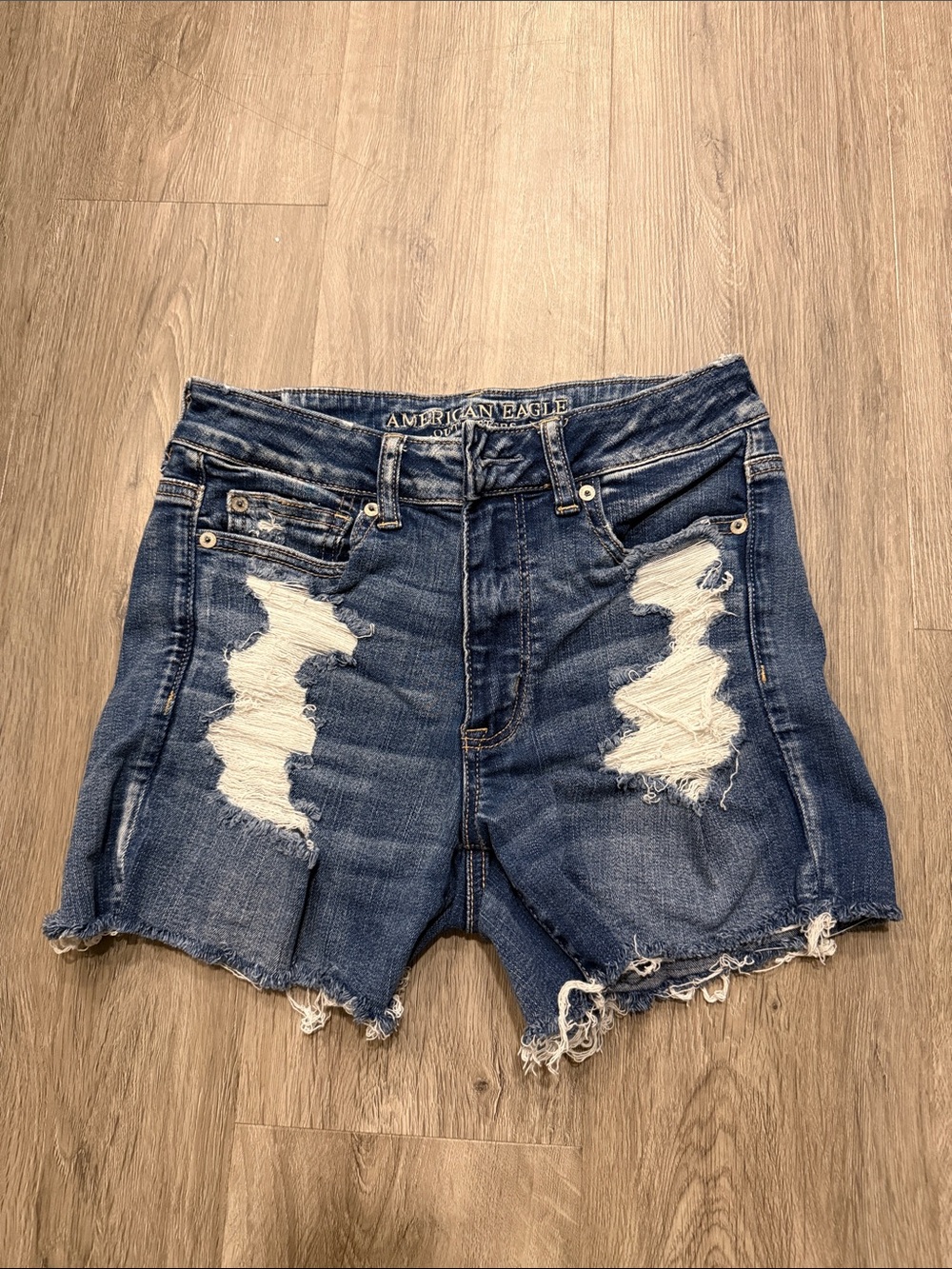 American Eagle Outfitters Distressed Dark Blue Denim Shorts